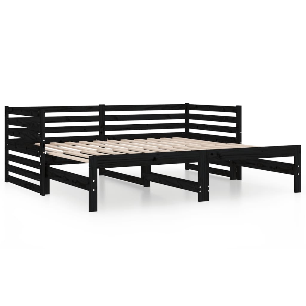 vidaXL daybed med udtræk 2x(80x200) cm massivt fyrretræ sort