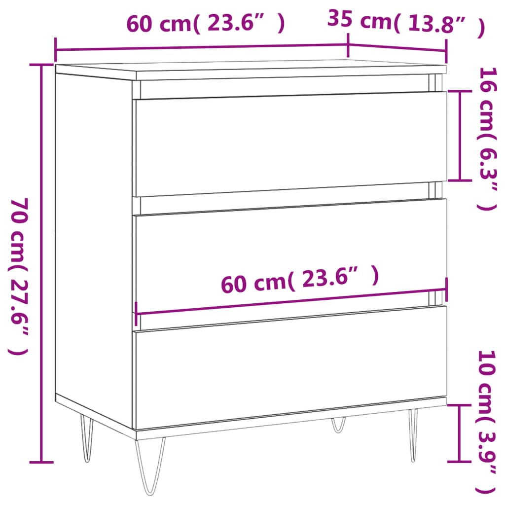 vidaXL skænk 60x35x70 cm konstrueret træ grå sonoma-eg