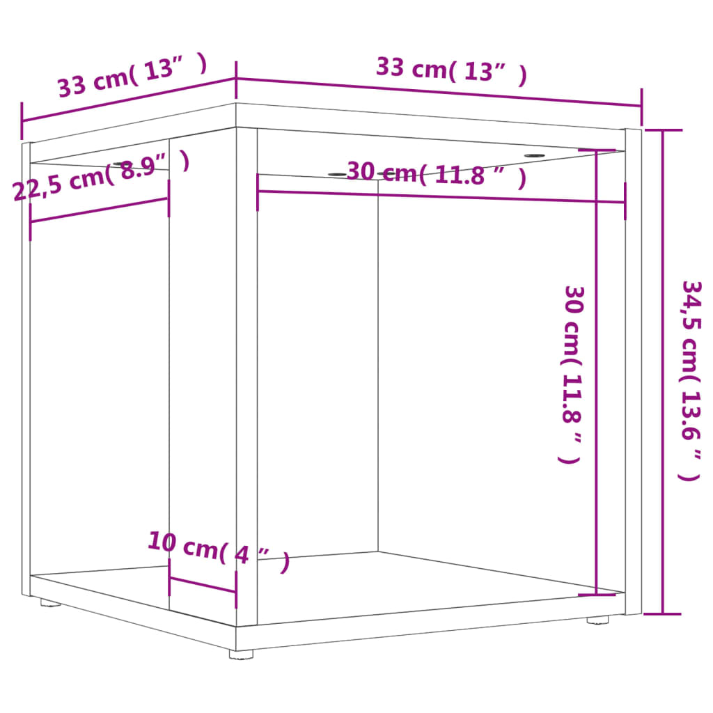 vidaXL sidebord 33x33x34,5 cm konstrueret træ betongrå