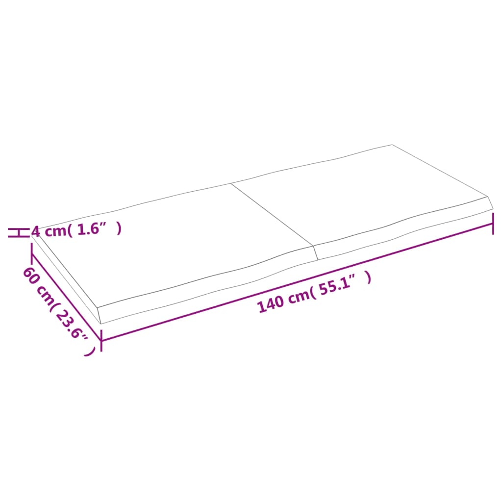 vidaXL bordplade 140x60x(2-4) cm naturlig kant behandlet træ lysebrun