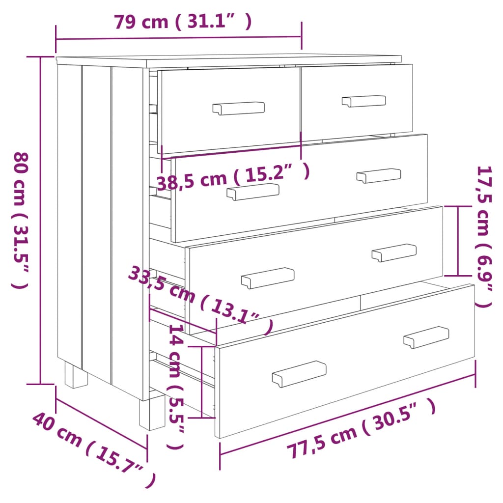 vidaXL skænk HAMAR 79x40x80 cm massivt fyrretræ lysegrå