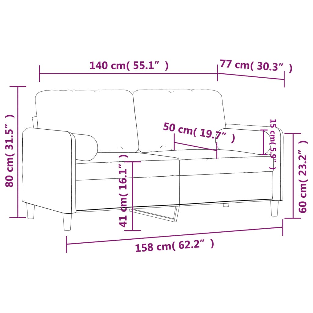 vidaXL 2-personers sofa med pyntepuder 140 cm velour lysegrå