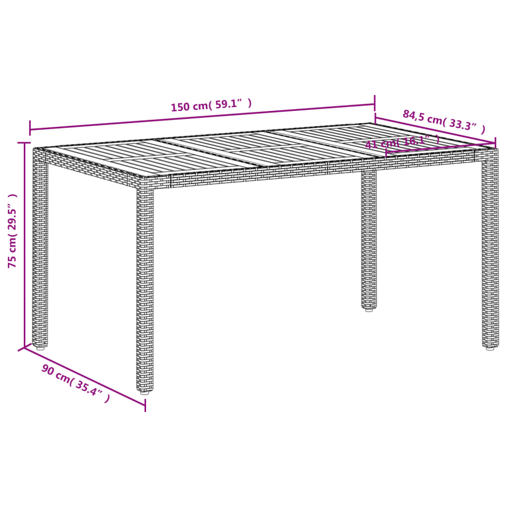 vidaXL havebord 150x90x75 cm polyrattan og massivt akacietræ beige