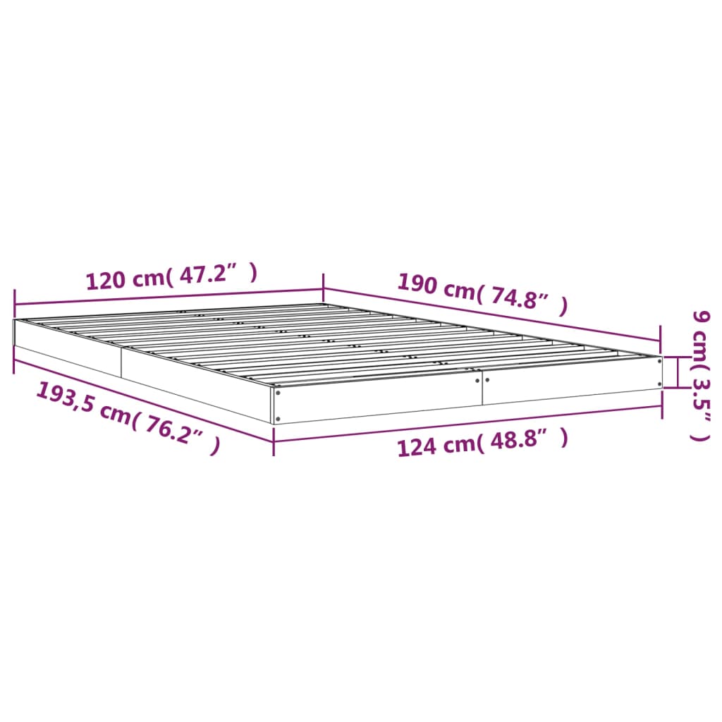 vidaXL sengeramme 120x190 cm Small Double massivt fyrretræ grå