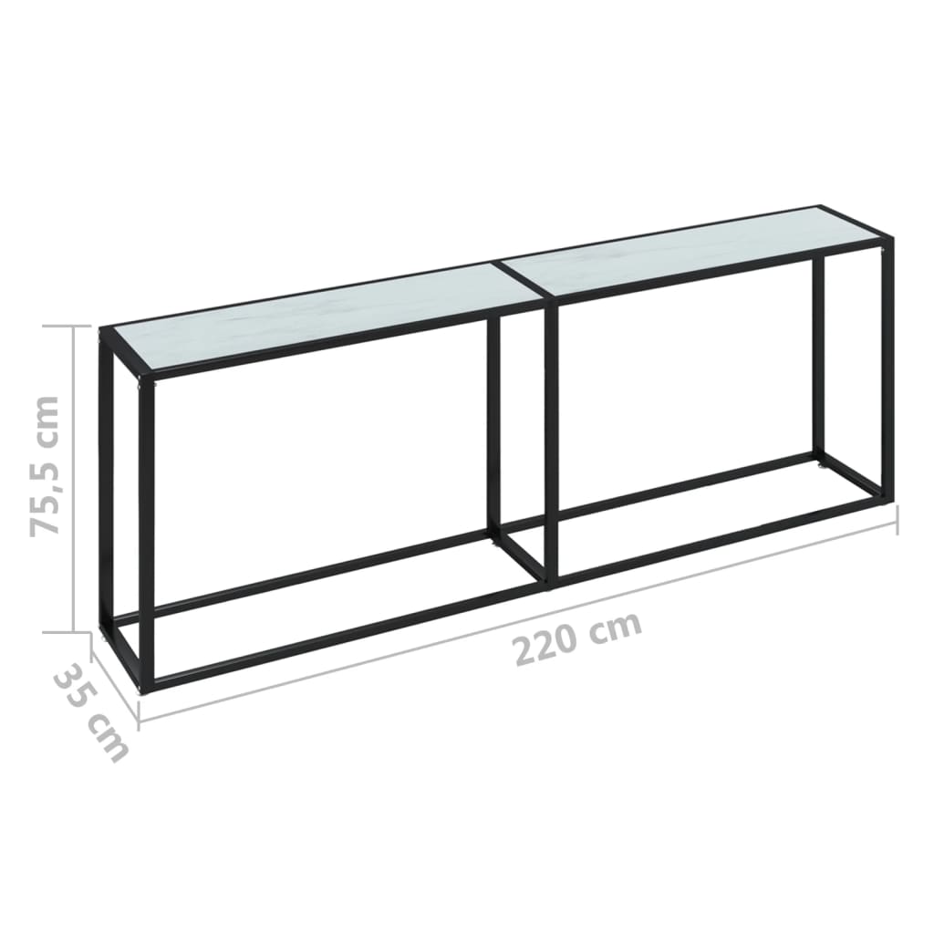 vidaXL konsolbord 220x35x75,5 cm hærdet glas hvid marmor