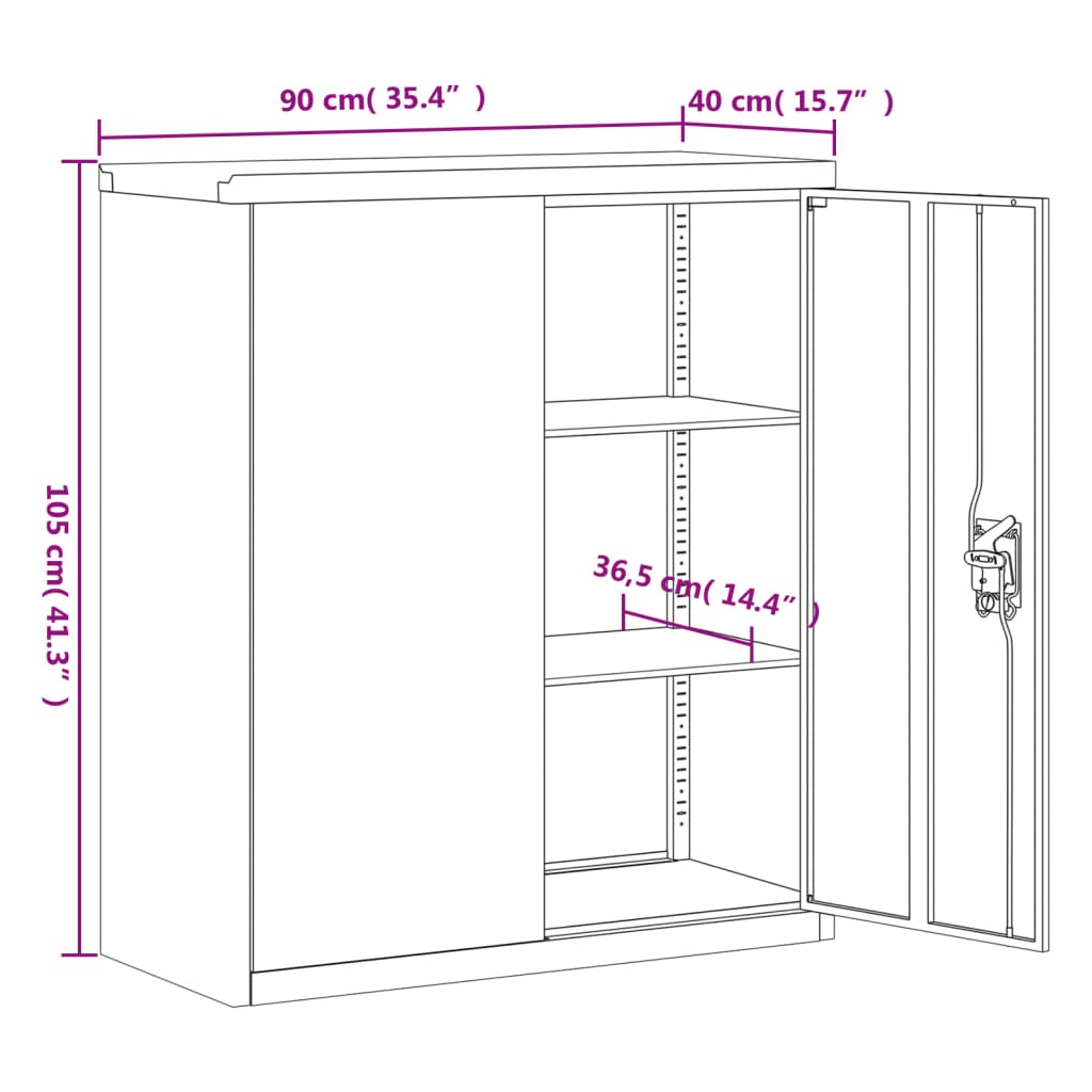 vidaXL arkivskab 90x40x145 cm stål hvid