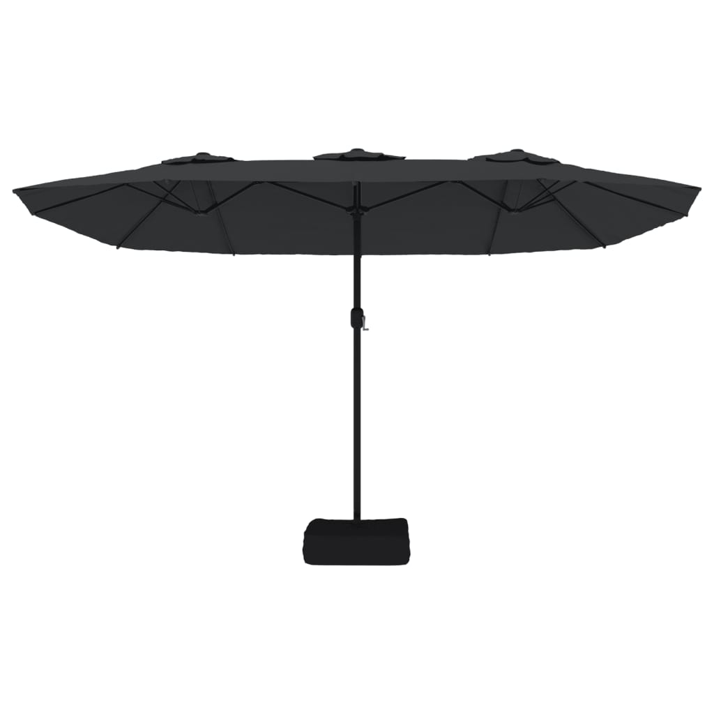 vidaXL parasol med dobbelt parasoldug og LED-lys 449x245 cm sort