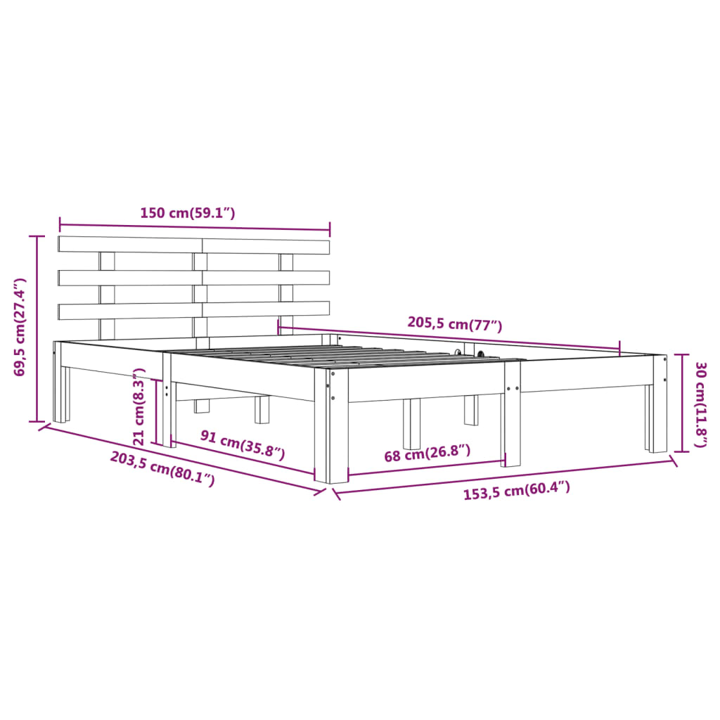 vidaXL sengeramme 150x200 cm King Size massivt fyrretræ hvid