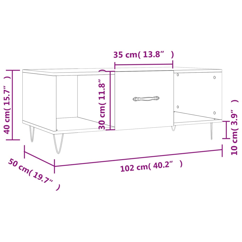 vidaXL sofabord 102x50x40 cm konstrueret træ røget egetræsfarve