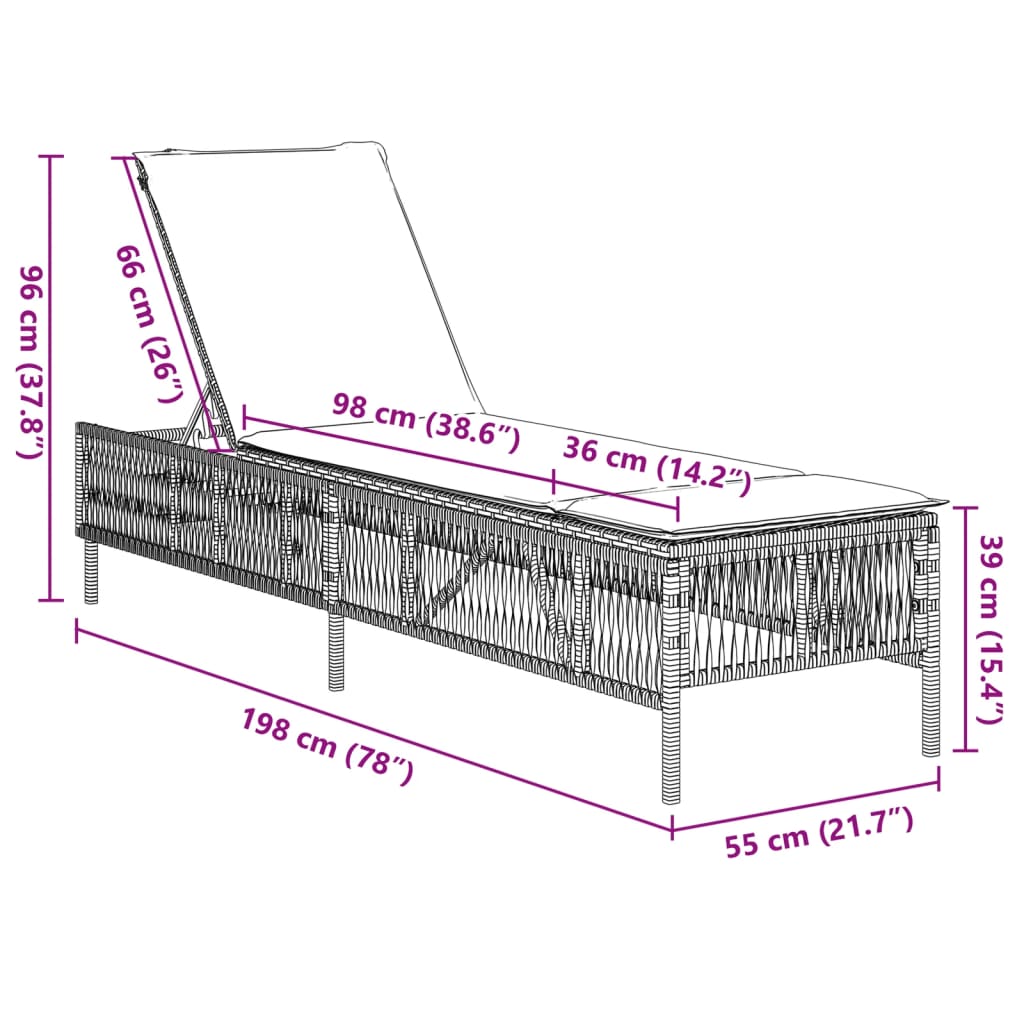 vidaXL liggestole 2 stk. med hynder polyrattan brun