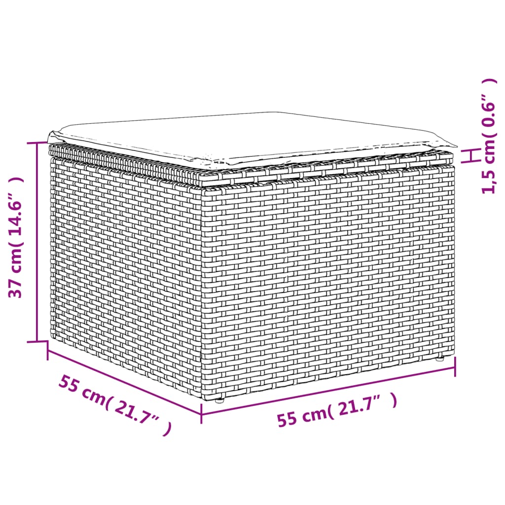 vidaXL haveskammel med hynde 55x55x37 cm polyrattan sort