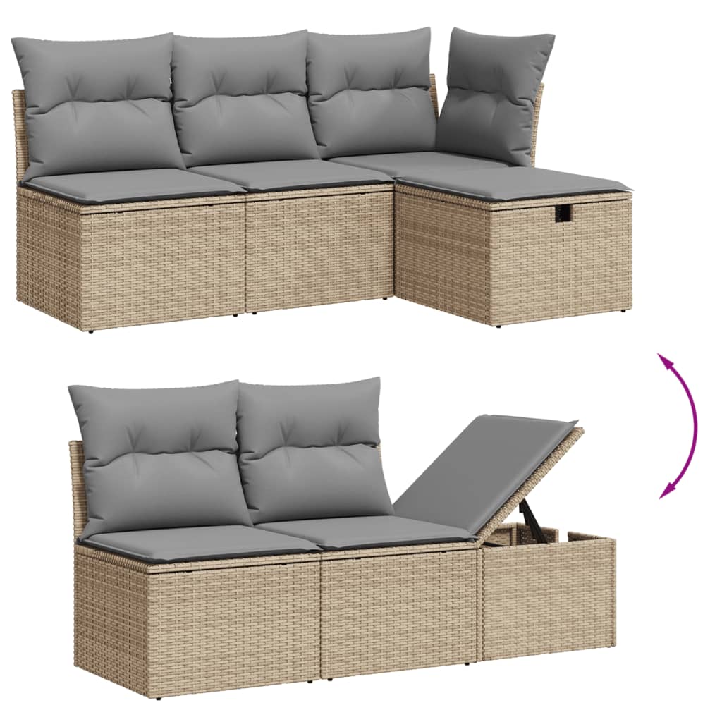 vidaXL havesofasæt 7 dele med hynder polyrattan beige