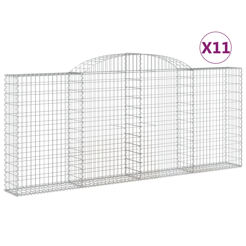 vidaXL buede gabionkurve 11 stk. 300x30x120/140 cm galvaniseret jern