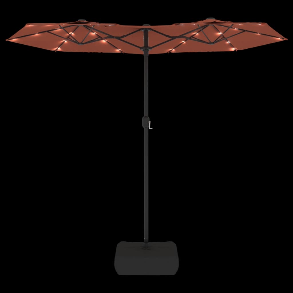 vidaXL parasol med dobbelt parasoldug og LED-lys 316x240 cm terrakotta