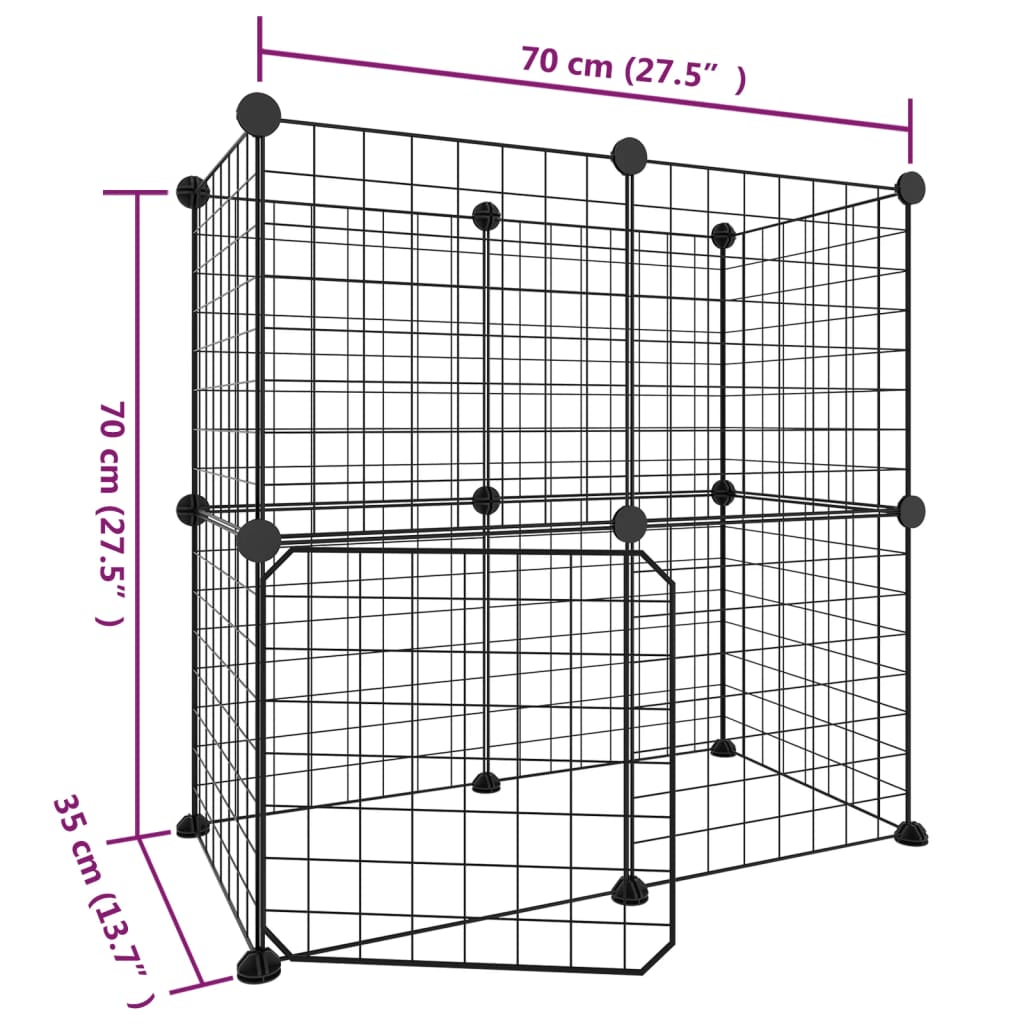 vidaXL 12-panels kæledyrsindhegning med låge 35x35 cm stål sort