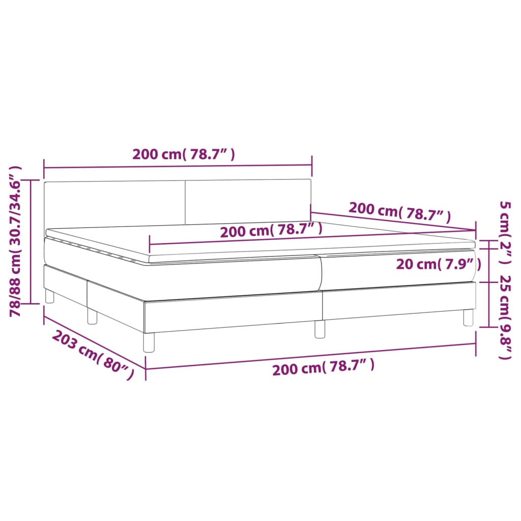 vidaXL kontinentalseng med madras 200x200 cm fløjl mørkeblå