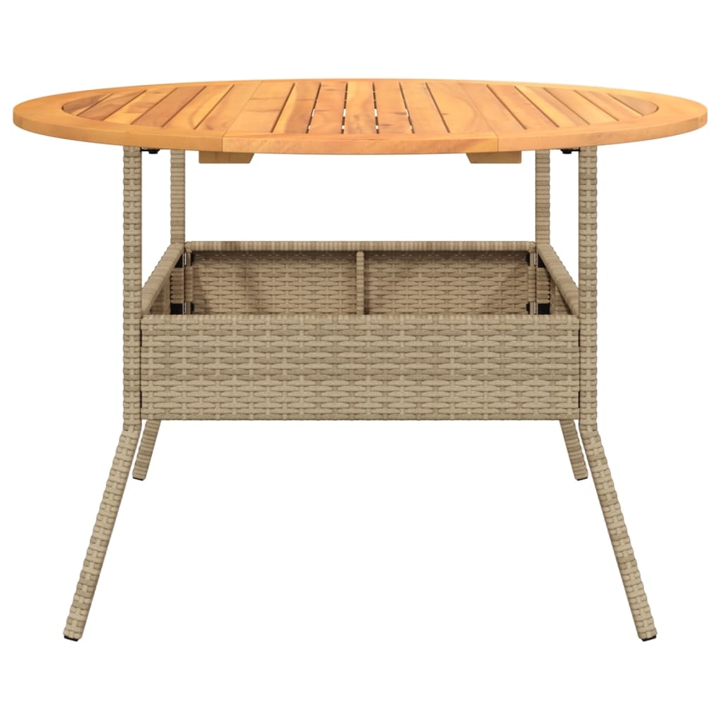 vidaXL havebord med akacietop Ø110x71 cm polyrattan beige