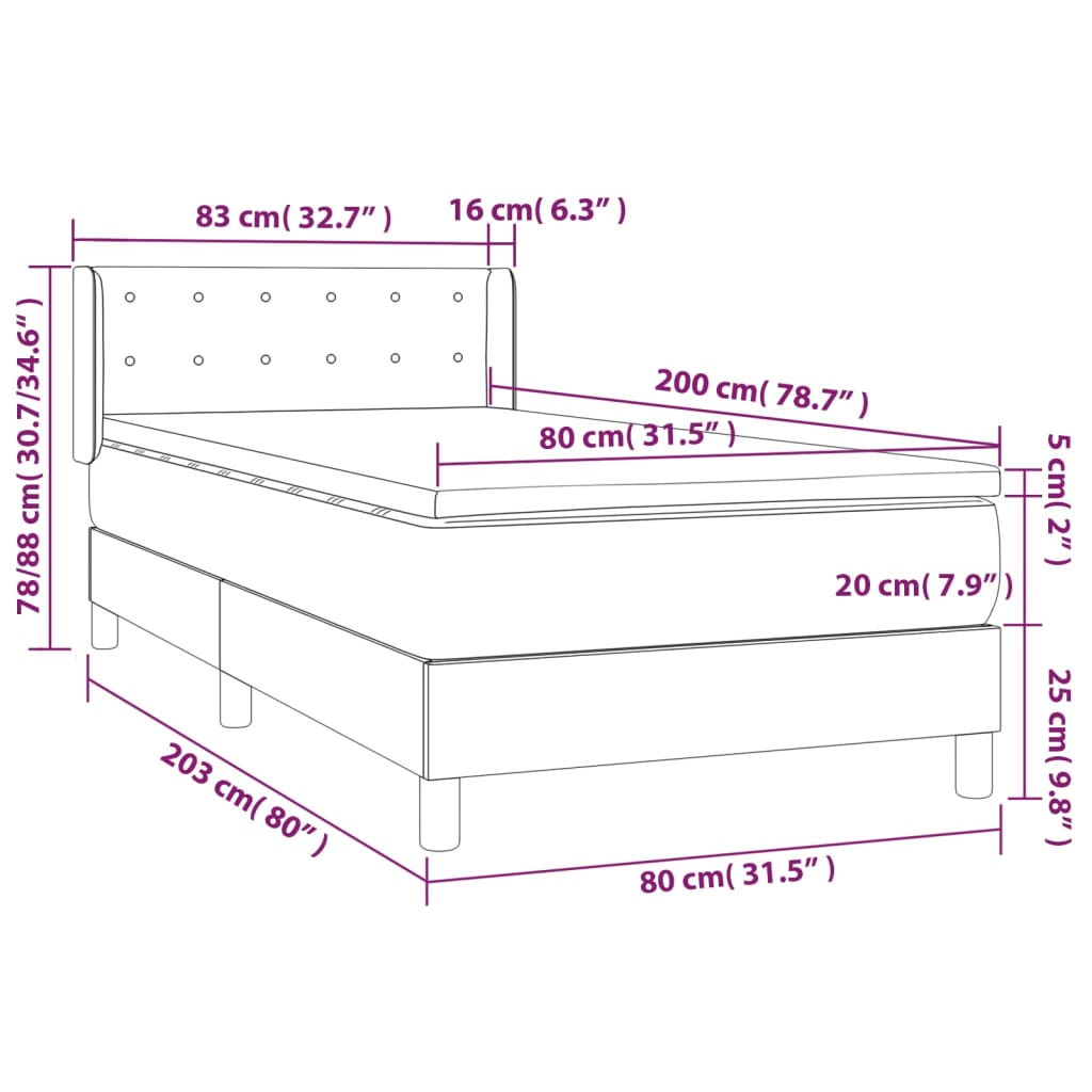 vidaXL kontinentalseng med madras 80x200 cm stof gråbrun