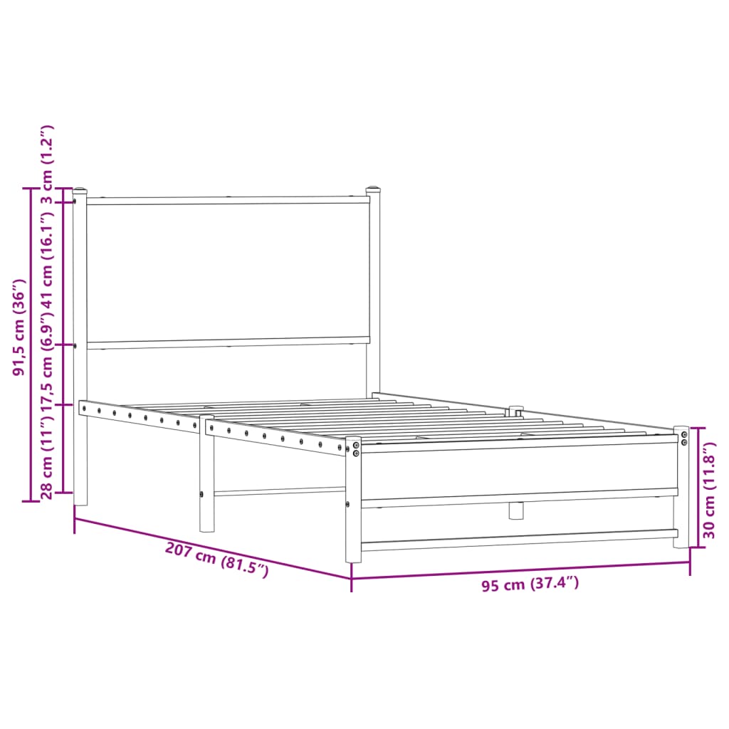 vidaXL sengeramme 90x200 cm uden madras metal brun egetræsfarve