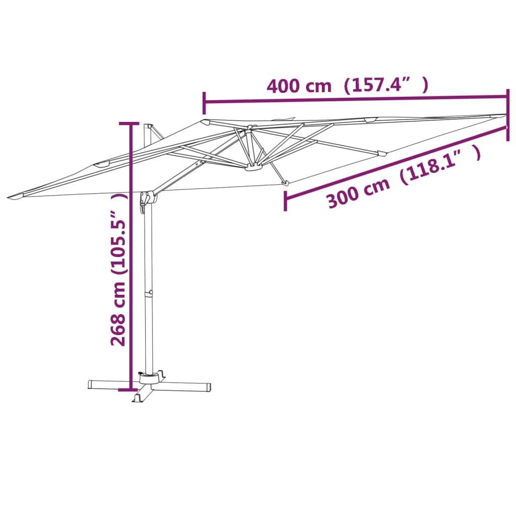 vidaXL hængeparasol med LED-lys 400x300 cm sandhvid