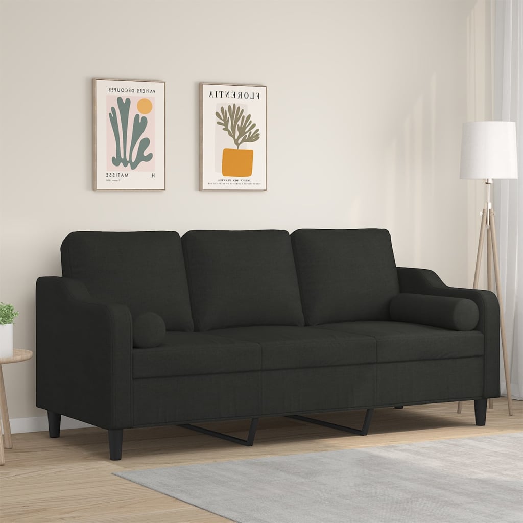 vidaXL 3-personers sofa med pyntepuder 180 cm stof sort