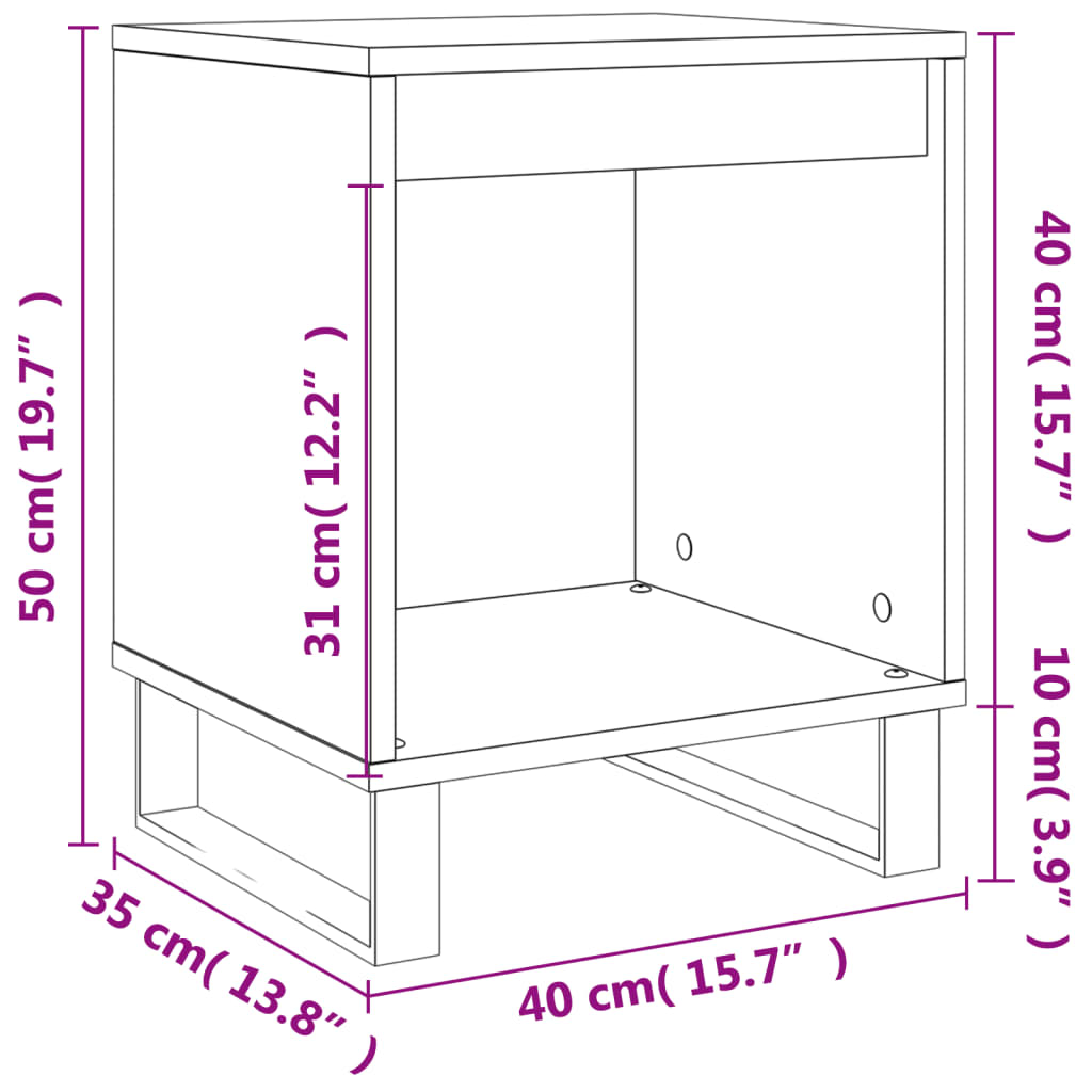 vidaXL sengebord 40x35x50 cm konstrueret træ sonoma-eg