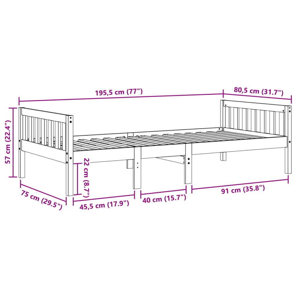 vidaXL juniorseng uden madras 75x190 cm massivt fyrretræ hvid