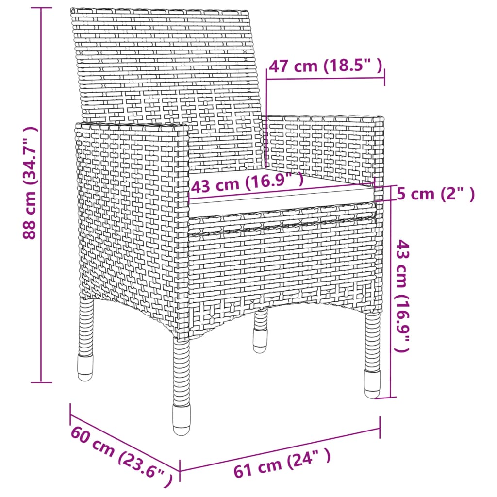 vidaXL spisebordssæt til haven 5 dele med hynder polyrattan og glas