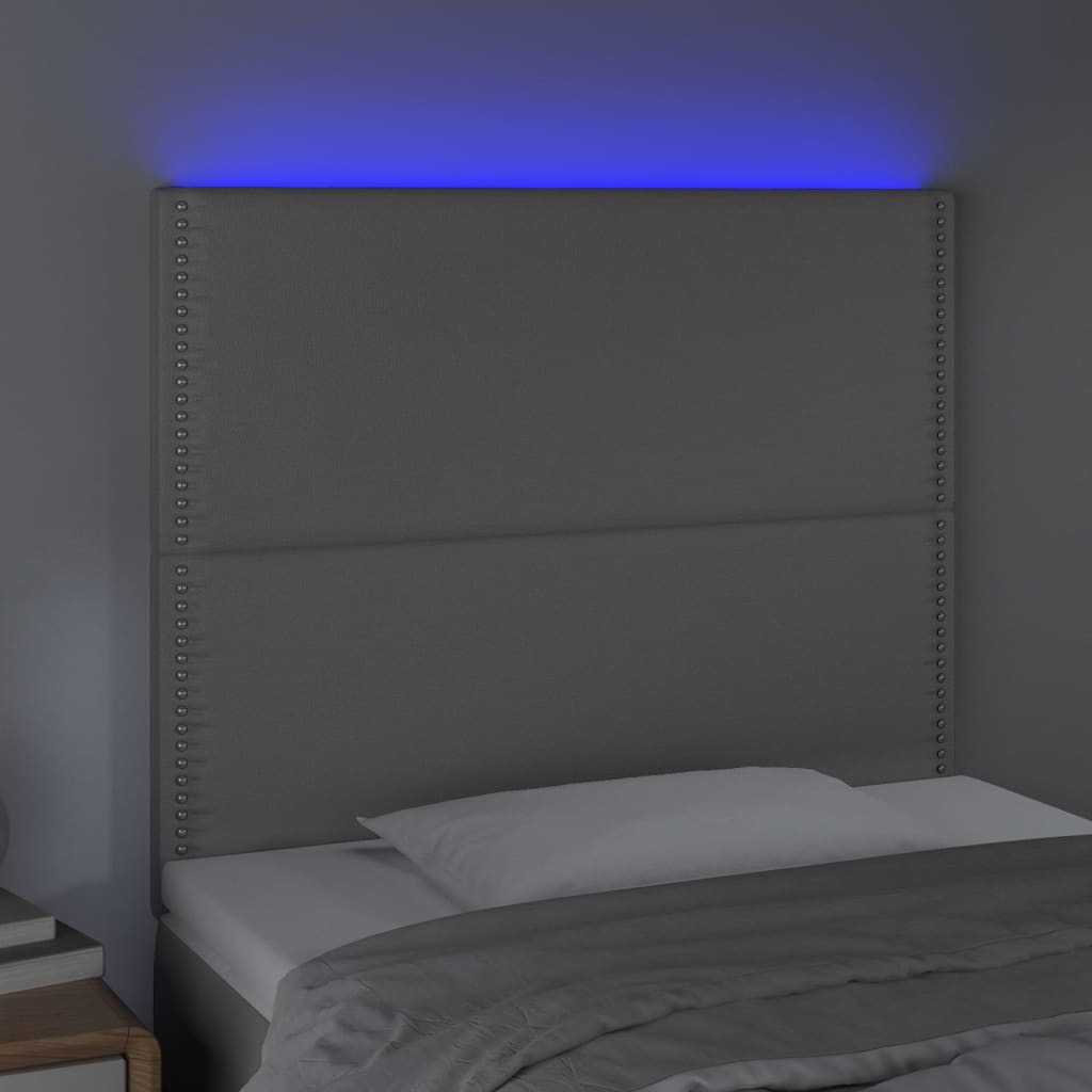 vidaXL sengegavl med LED-lys 80x5x118/128 cm kunstlæder grå