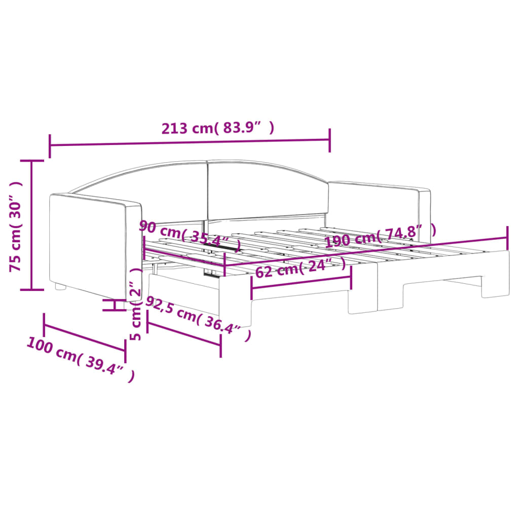 vidaXL daybed med udtræk 90x190 cm stof mørkegrå