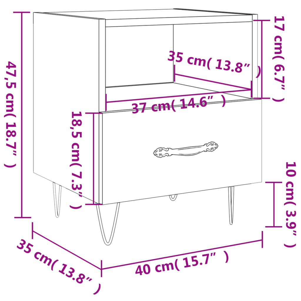 vidaXL sengeborde 2 stk. 40x35x47,5 cm konstrueret træ sort