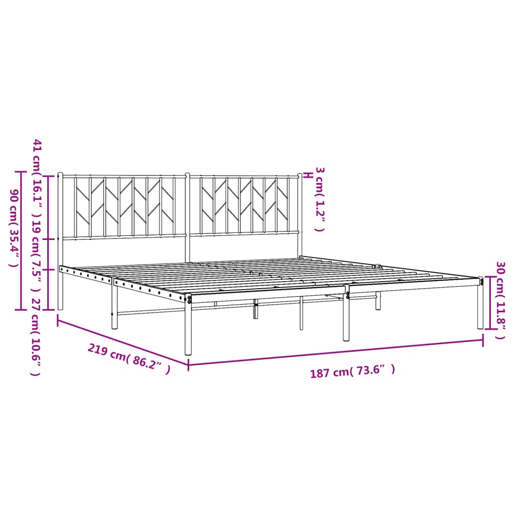 vidaXL sengeramme med sengegavl 183x213 cm metal sort