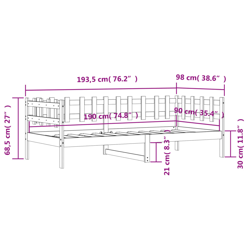 vidaXL daybed 90x190 cm massivt fyrretræ sort