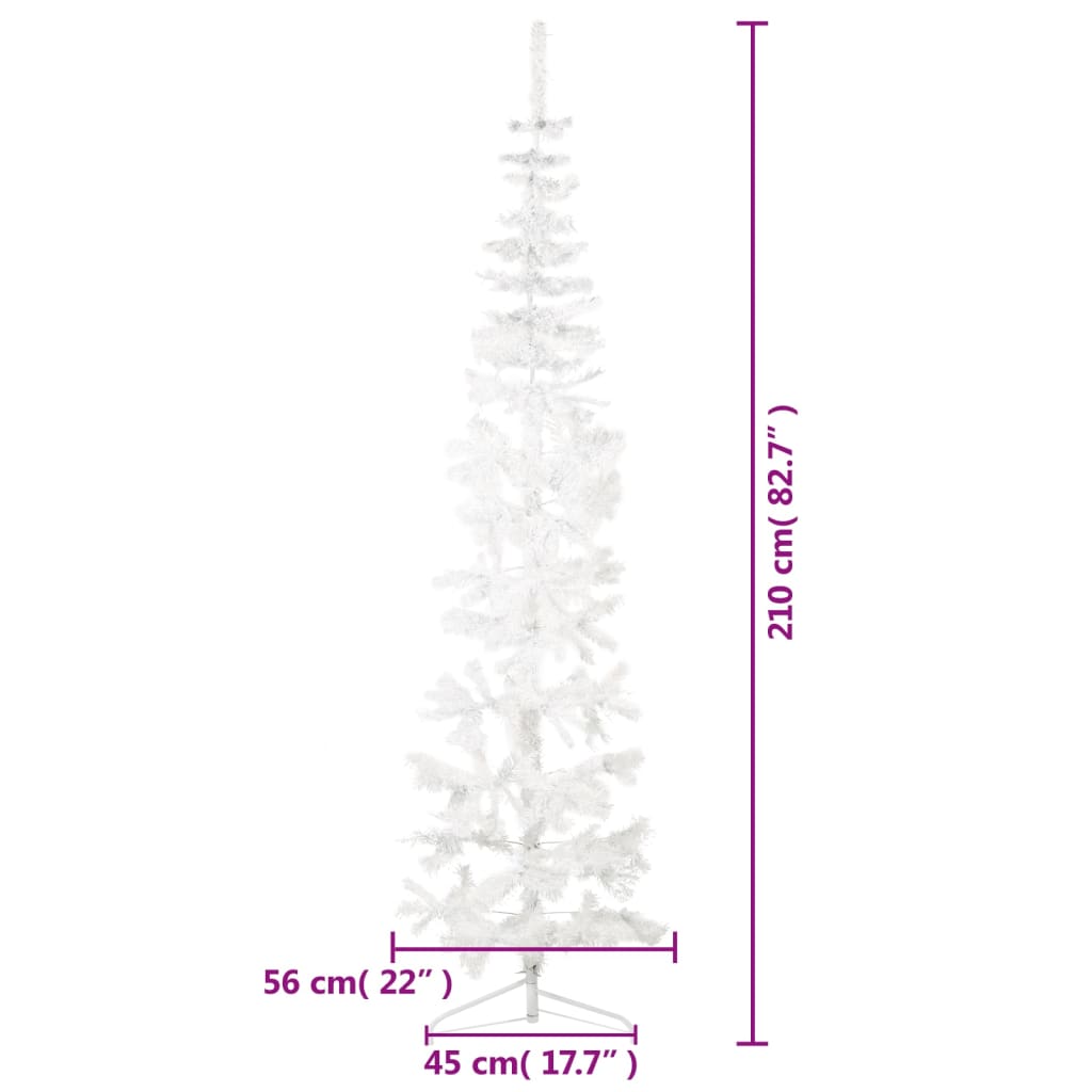 vidaXL kunstigt halvt juletræ med juletræsfod 210 cm smalt hvid