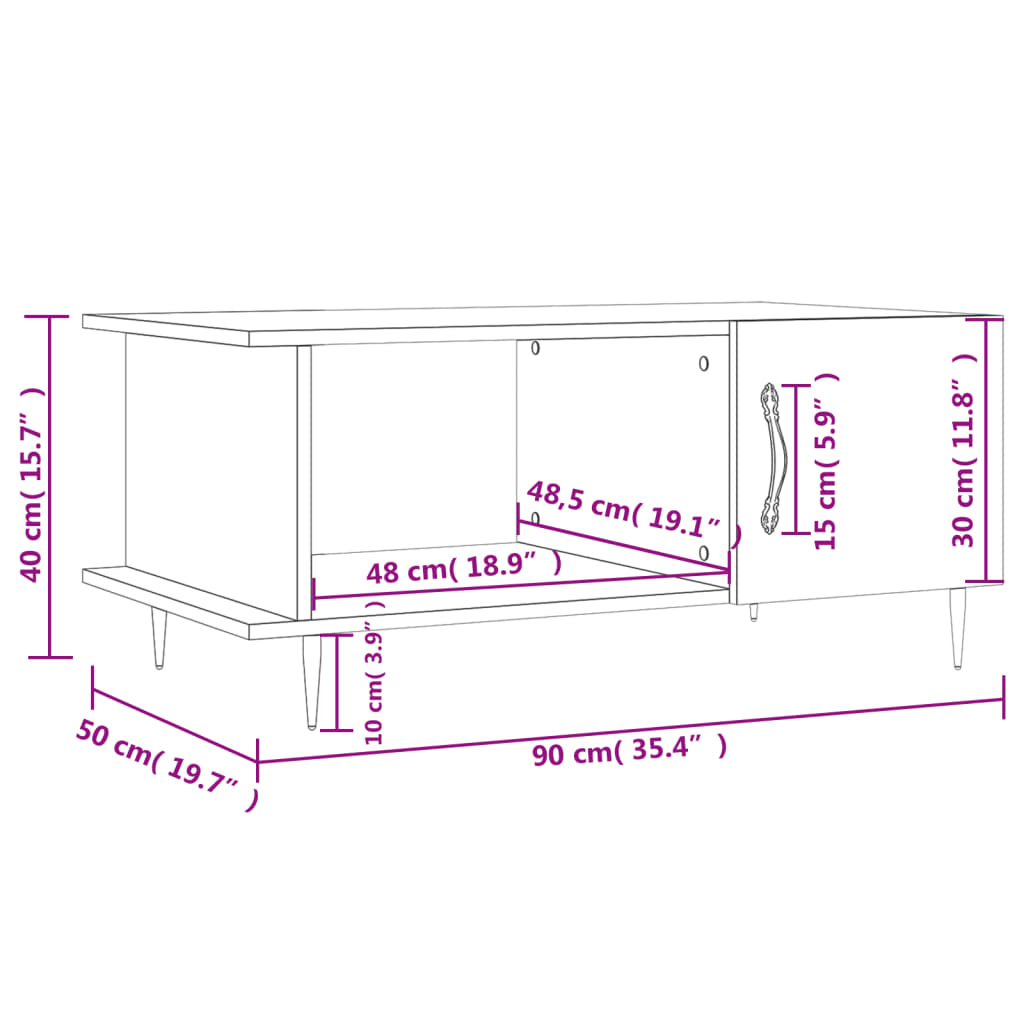 vidaXL sofabord 90x50x40 cm konstrueret træ sort