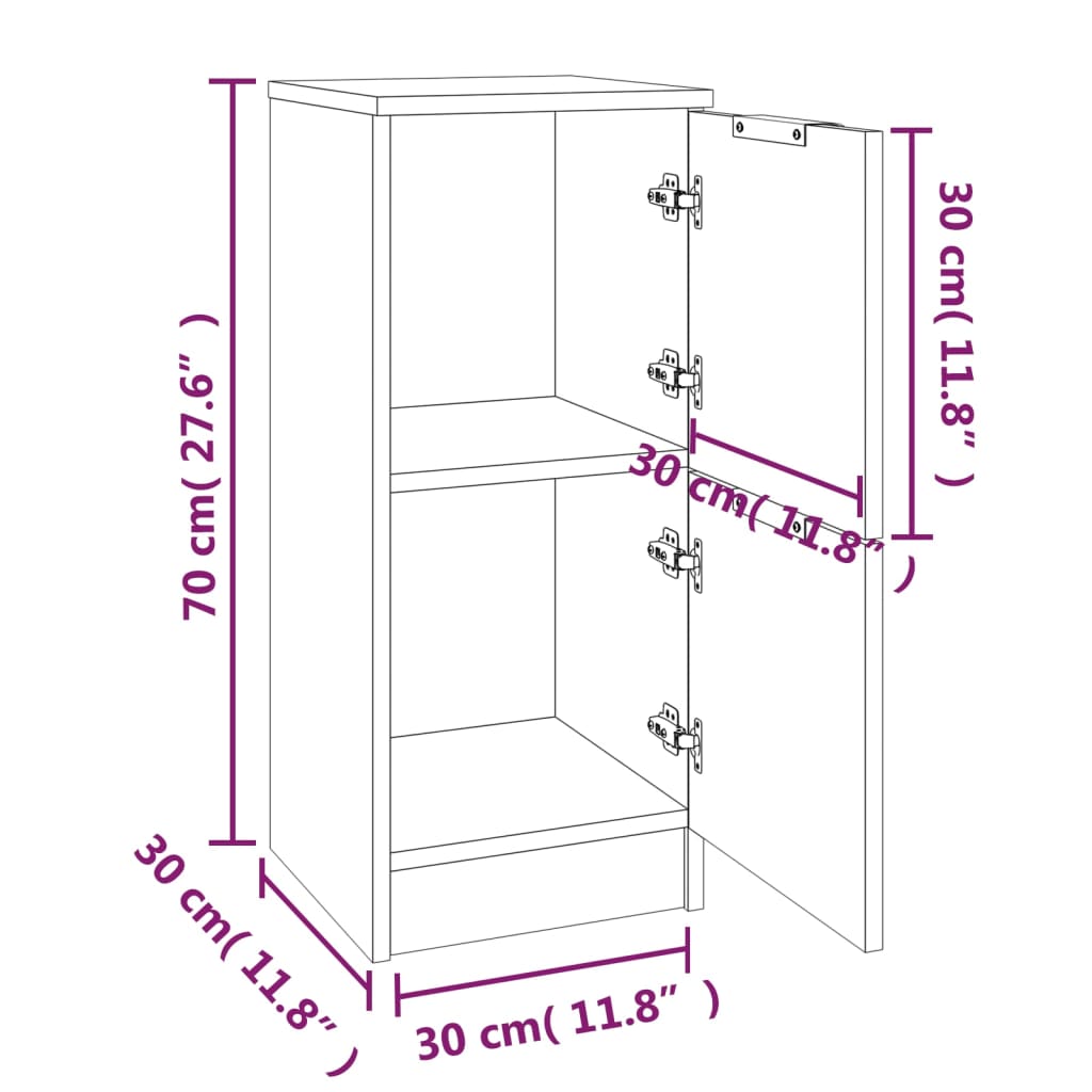 vidaXL skænk 30x30x70 cm konstrueret træ sort