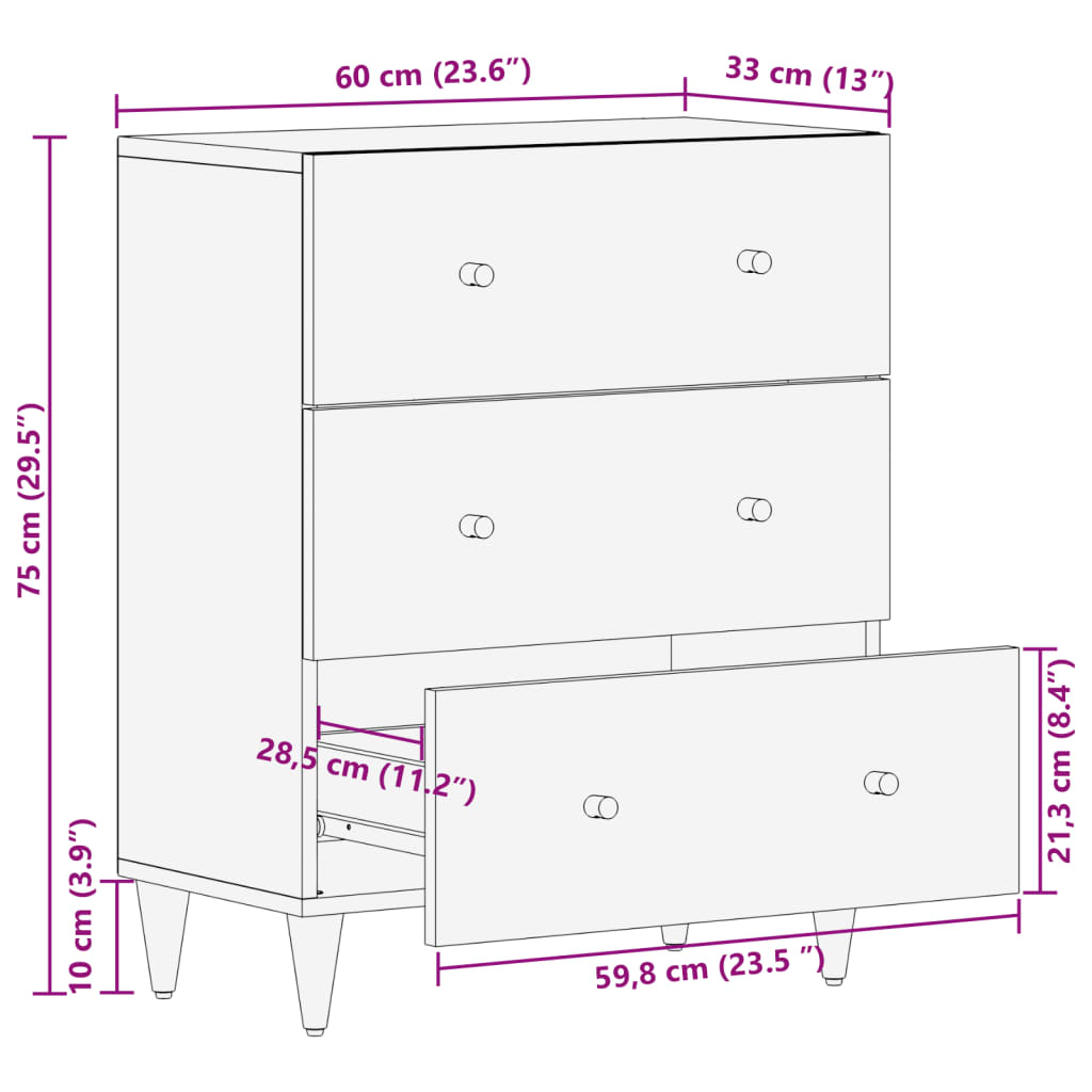 vidaXL skab 60x33x75 cm massivt mangotræ