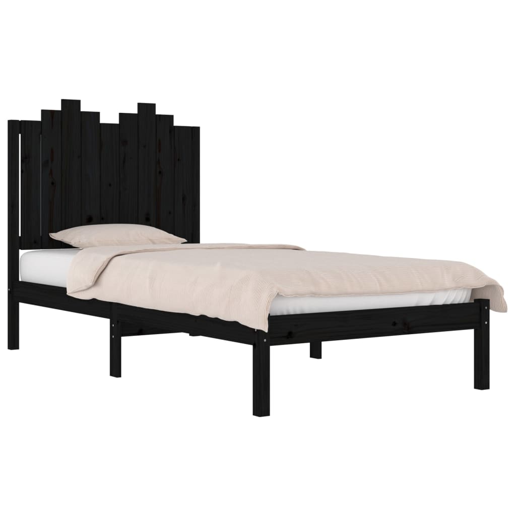 vidaXL sengeramme 75x190 cm Small Single massivt fyrretræ sort