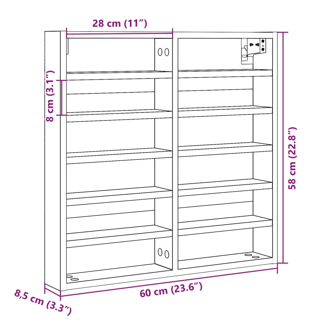 vidaXL vitrineskab 60x8,5x58 cm konstrueret træ grå sonoma-eg