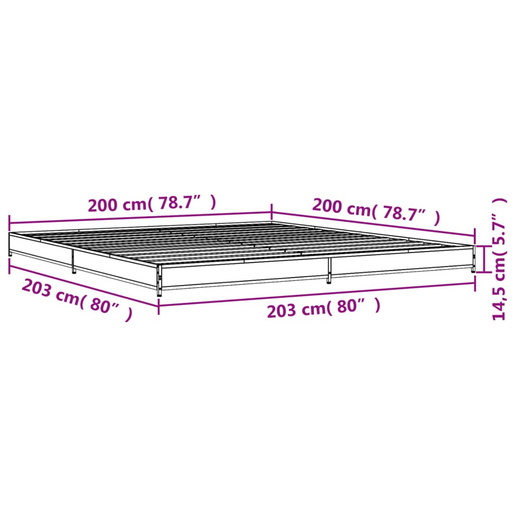 vidaXL sengestel 200x200cm konstrueret træ og metal røget egetræsfarve