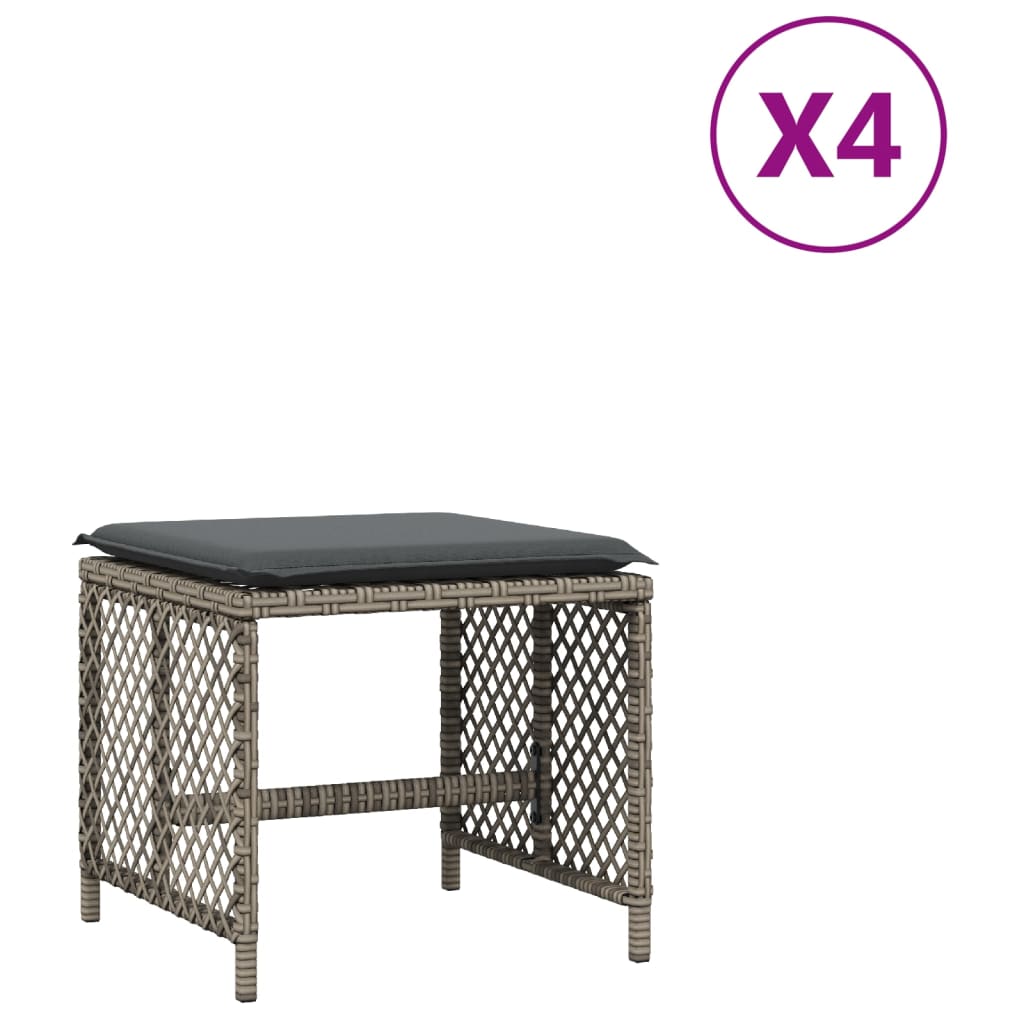 vidaXL haveskamler 4 stk. med hynder 41x41x36 cm polyrattan grå