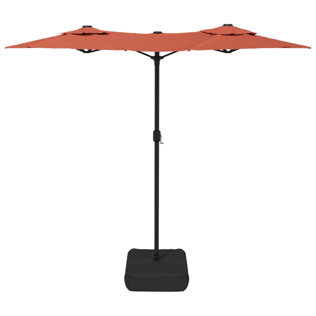 vidaXL parasol med dobbelt parasoldug og LED-lys 316x240 cm terrakotta