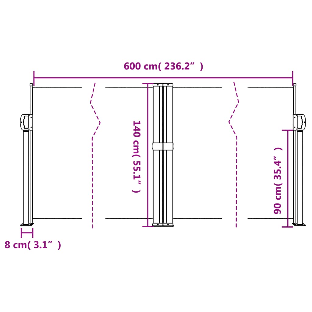 vidaXL sammenrullelig sidemarkise 140x600 cm sort