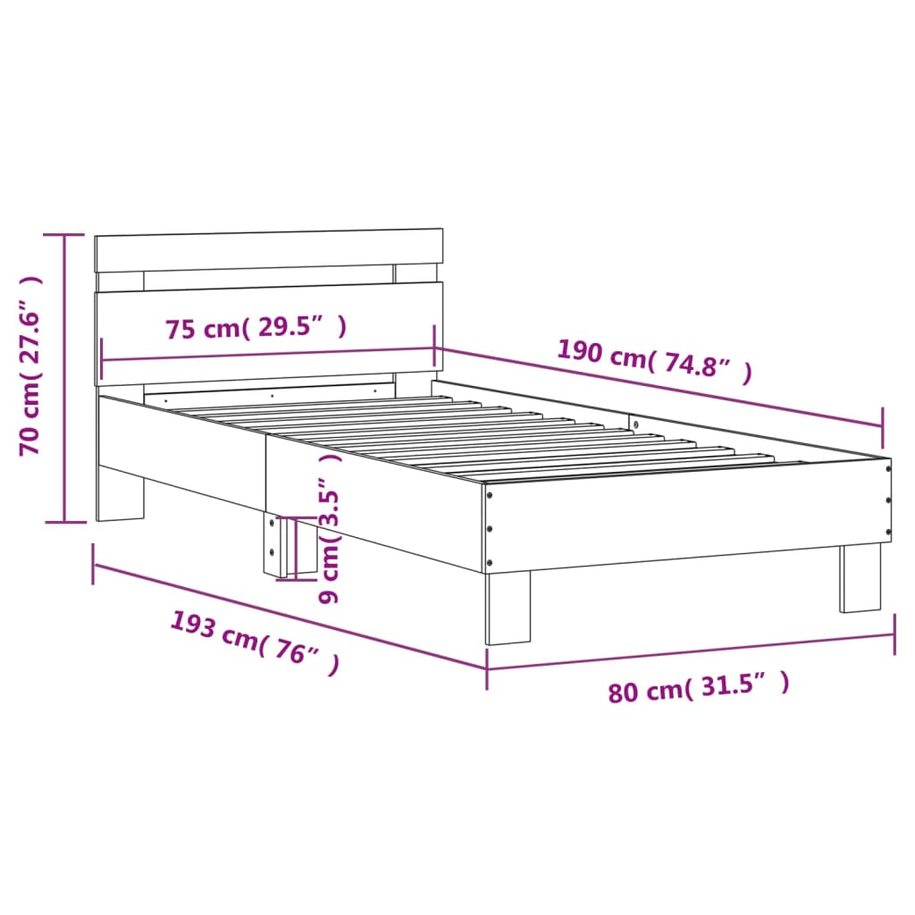 vidaXL sengeramme med sengegavl 75x190 cm konstrueret træ hvid