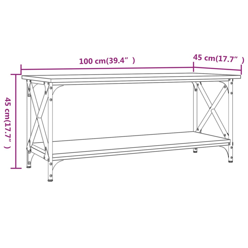 vidaXL sofabord 100x45x45 cm konstrueret træ og jern brun egetræsfarve