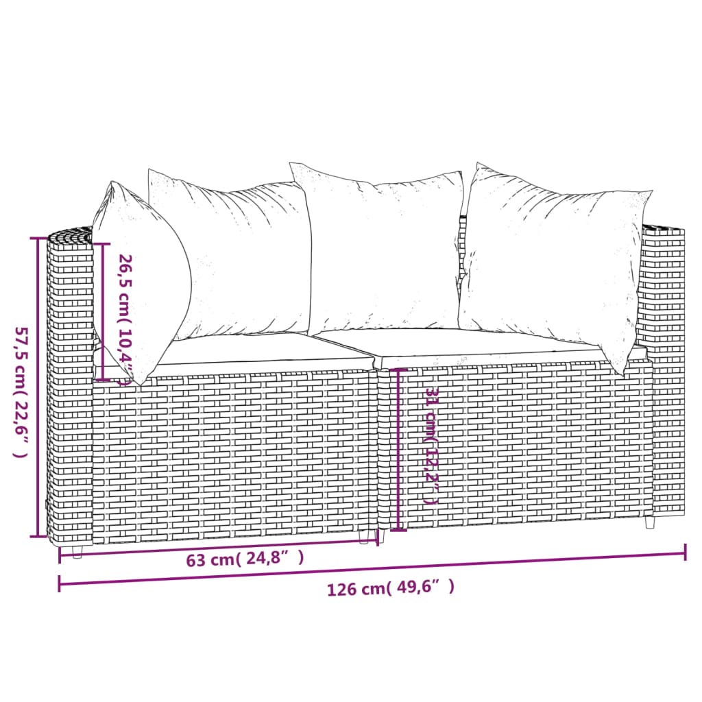 vidaXL hjørnemoduler til havesofa 2 stk. med hynder polyrattan sort