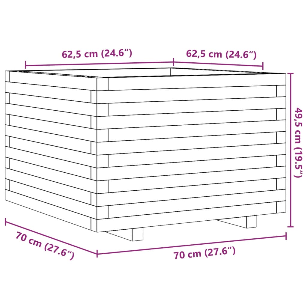 vidaXL plantekasse 70x70x49,5 cm massivt fyrretræ gyldenbrun