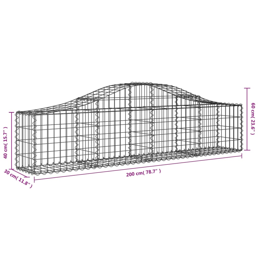 vidaXL buede gabionkurve 7 stk. 200x30x40/60 cm galvaniseret jern