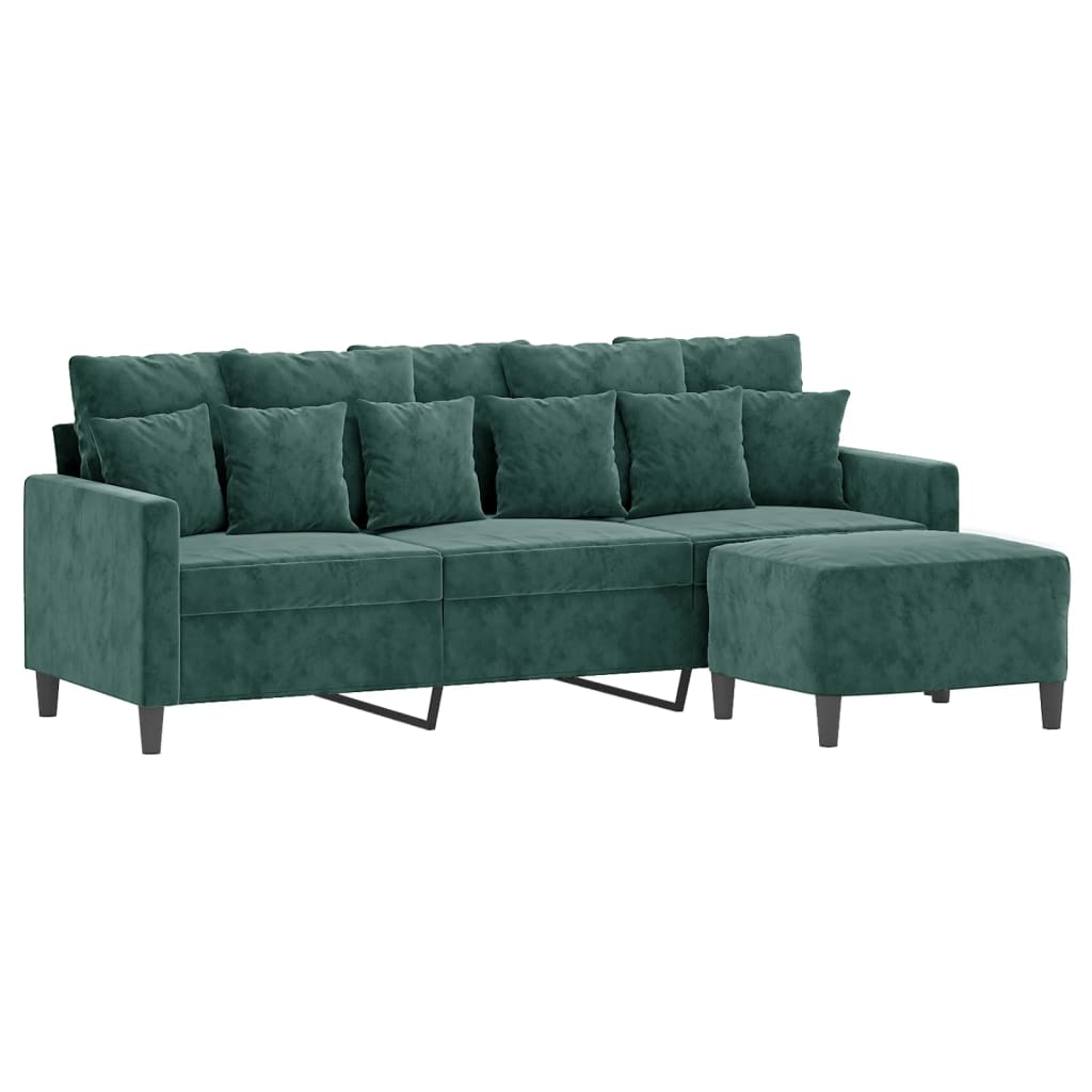 vidaXL 3-personers sofa med fodskammel 180 cm velour Mørkegrøn