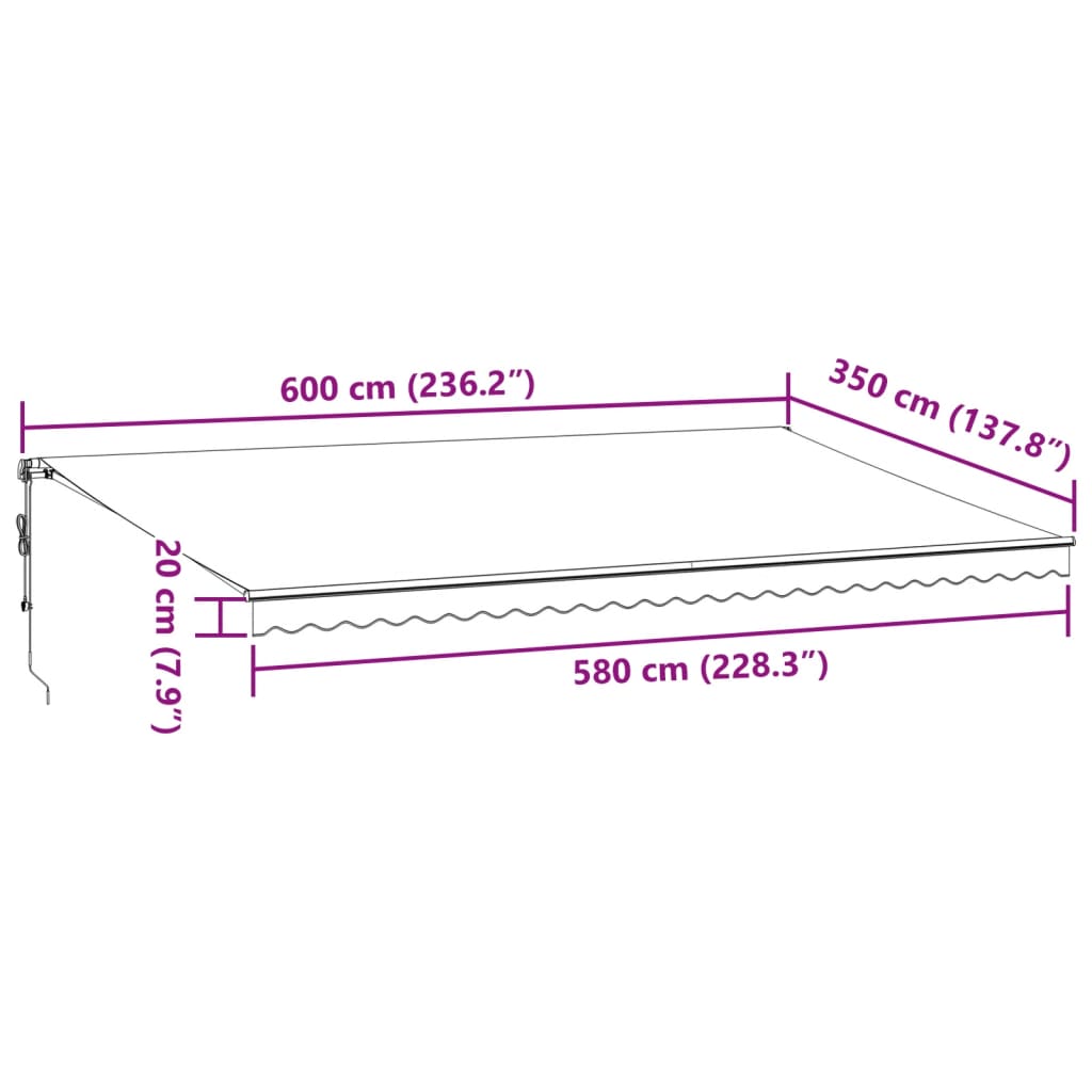 vidaXL markise med LED-lys 600x350 cm automatisk betjening bordeaux